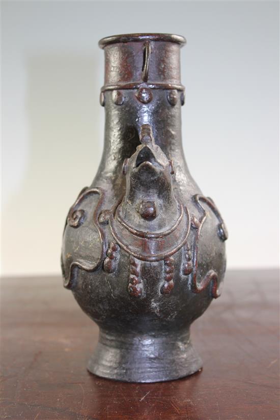 A Chinese archaistic bronze cockerel vessel, 20cm.